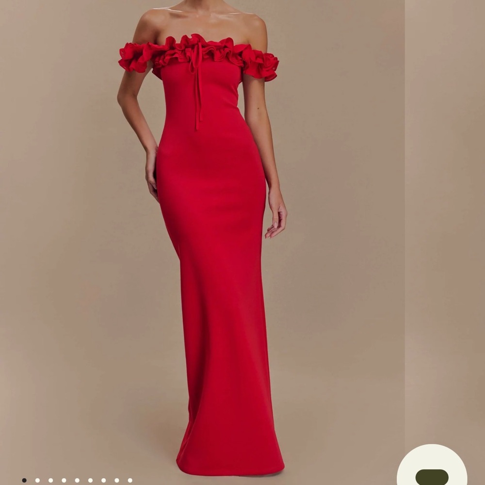 Meshki Nova Ruffle Off Shoulder Maxi Dress - Ruby